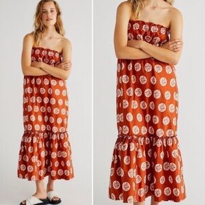 Free People Leanna Bandeau Tube Maxi Dress In Brick Combo Cotton Size Small